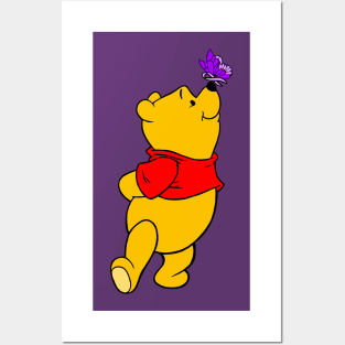 Yellow Bear with Awareness Ribbon Butterfly (Purple) Posters and Art